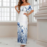 white solid print addsart Women's Off Shoulder Ruffle Boat Neck Dress (Model D71)