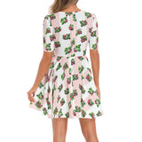 Short Sleeve Ruched Bust Flared Hem Dress