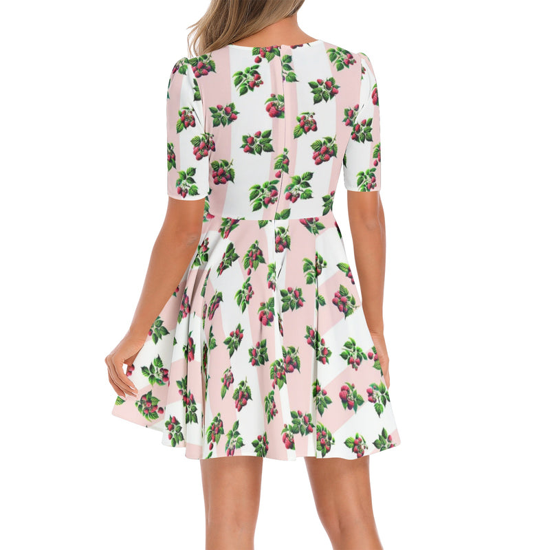 Short Sleeve Ruched Bust Flared Hem Dress