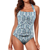compound lg print 4A Women's Ruched Push Up Halter Swimsuit (Model S58)