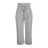 striped bw print 2 Strappy Elastic Waist Wide Leg Pants with Pockets