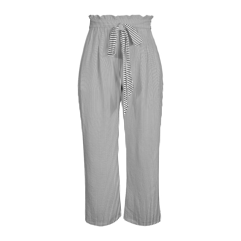striped bw print 2 Strappy Elastic Waist Wide Leg Pants with Pockets