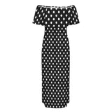 bw polka dot 9 Women's Off Shoulder Ruffle Boat Neck Dress (Model D71)