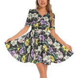 Short Sleeve Ruched Bust Flared Hem Dress