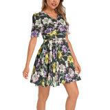 Short Sleeve Ruched Bust Flared Hem Dress
