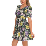 Short Sleeve Ruched Bust Flared Hem Dress