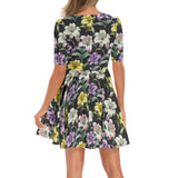 Short Sleeve Ruched Bust Flared Hem Dress