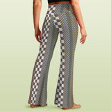 woodland checkered print High Waist Crossover Tummy Control Flare Leggings