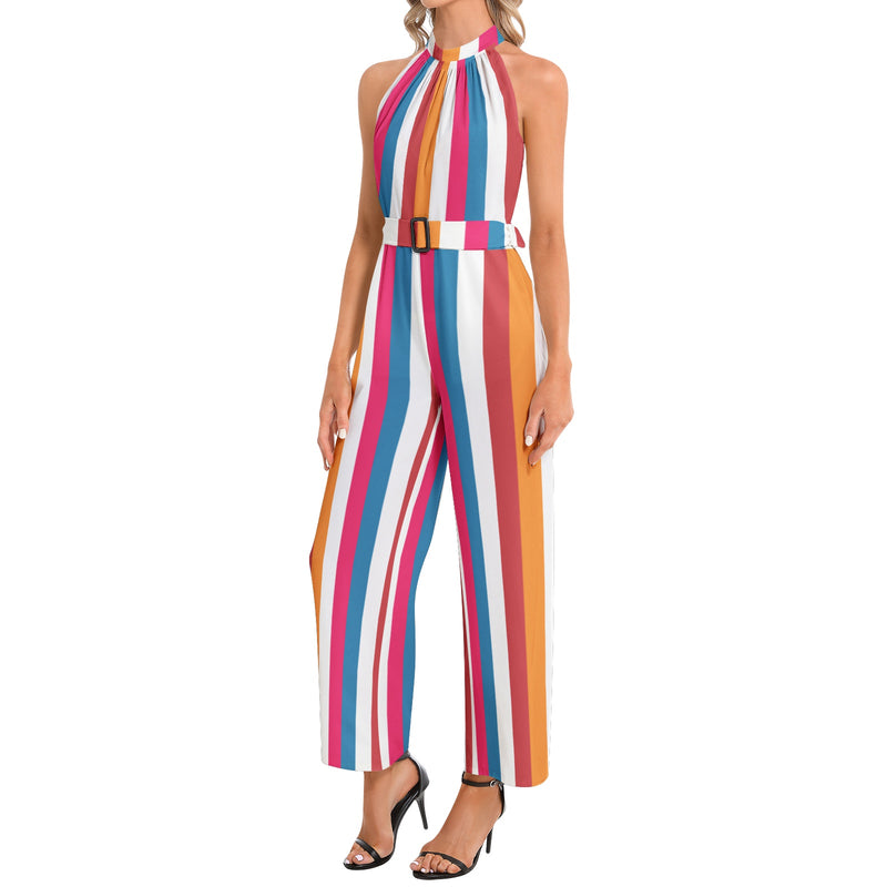 Halter Neck Buckle Belted Jumpsuit