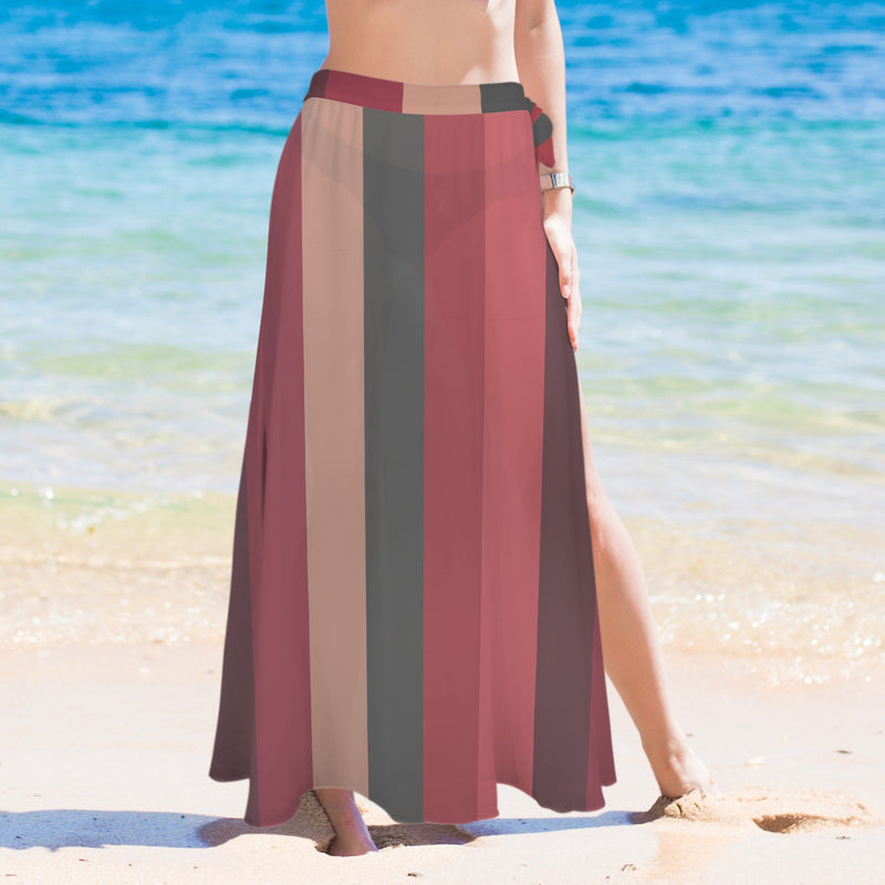 striped hibiscus print 3C Women's Long Knot Side Cover Up