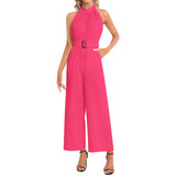 Fuchsia Fun Halter Neck Buckle Belted Jumpsuit
