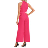Fuchsia Fun Halter Neck Buckle Belted Jumpsuit