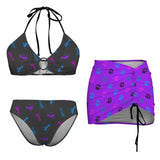 paw print 3B Drawstring Halterneck Three-Piece Swimsuit Skirt