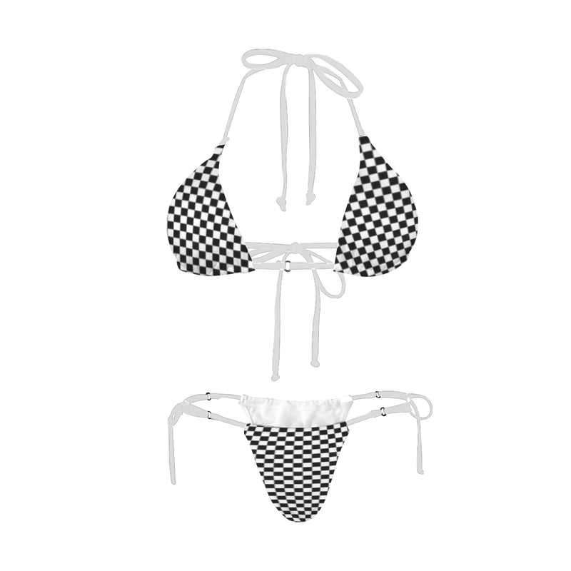 mini checkered print Women's Halter String Bikini Set