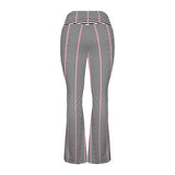 striped pink and black print High Waist Crossover Tummy Control Flare Leggings