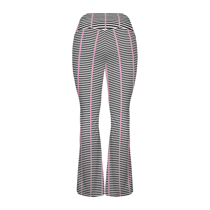 striped pink and black print High Waist Crossover Tummy Control Flare Leggings