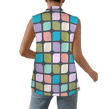 cut corner square print 3 Women's Sleeveless Blazer (Model H71)