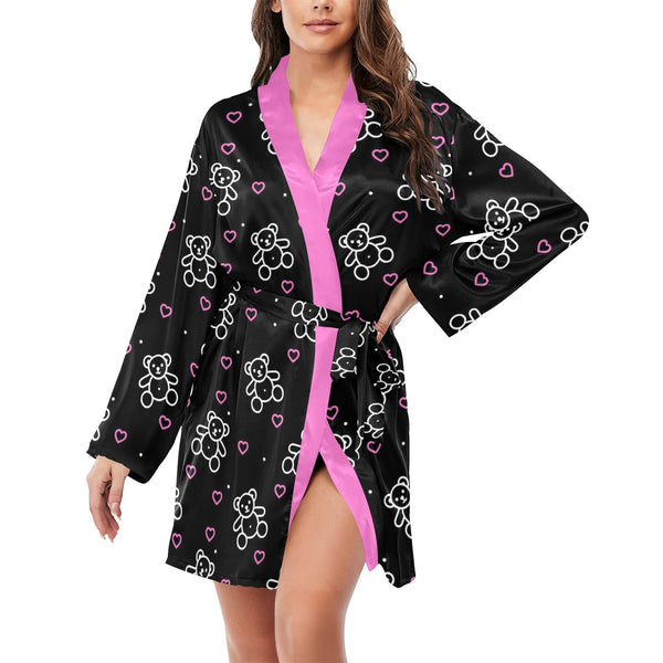 pink solid print 2A copy Women's Long Sleeve Belted Night Robe