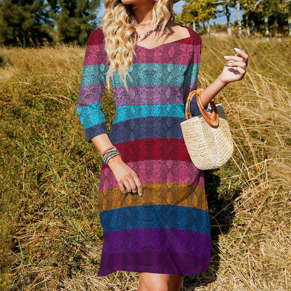 Multicolored Snakeskin Flare dress Women's Sweetheart Dress