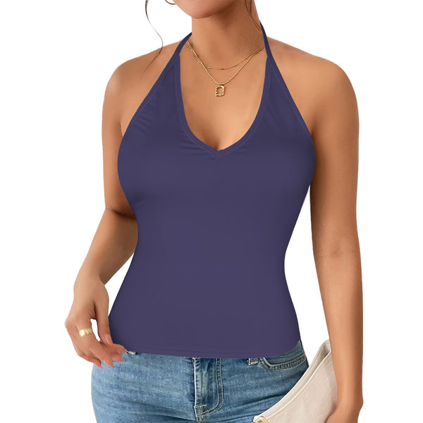 aviary purple Women's V-Neck Halter Top (Model T83)