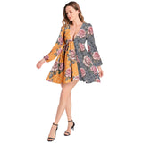 Lantern Sleeve Deep V-Neck Short Dress