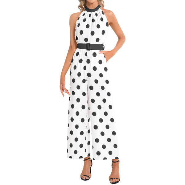 Halter Neck Buckle Belted Jumpsuit