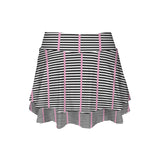 striped pink and black print High Waist Layered Ruffle Pockets Sports Skirt
