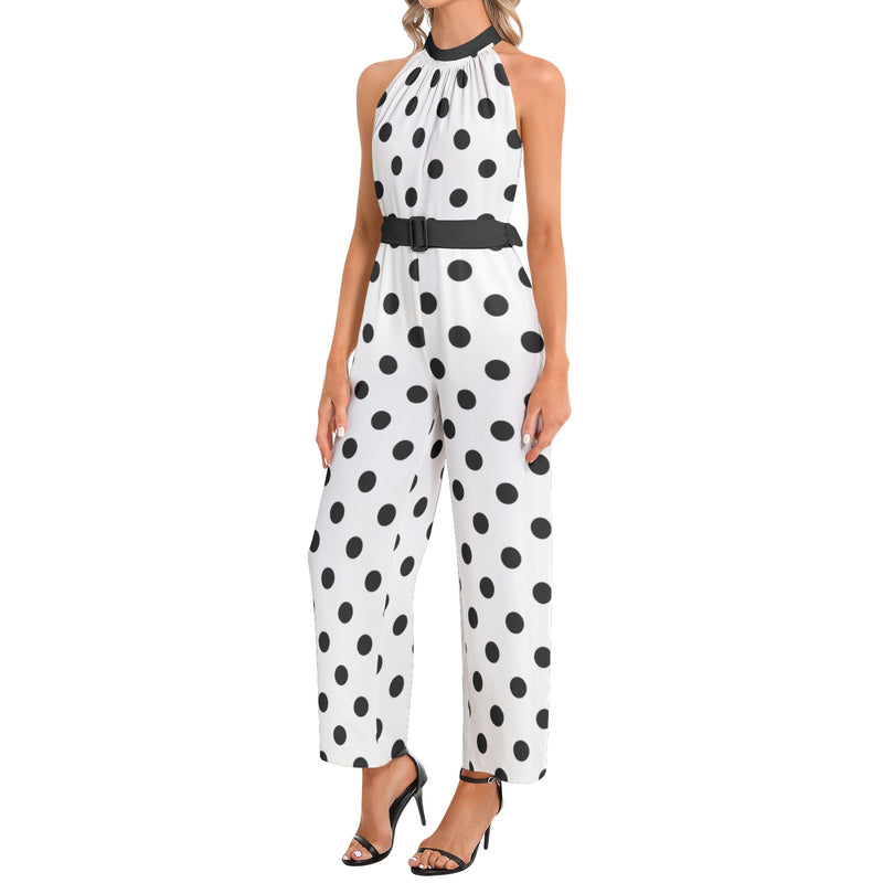 Halter Neck Buckle Belted Jumpsuit