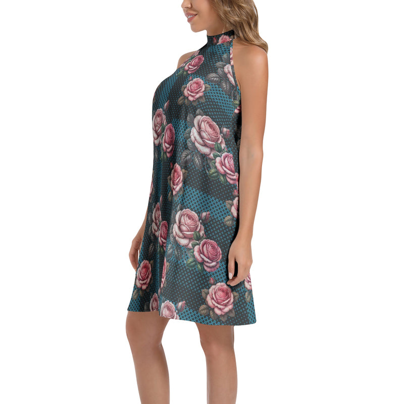 Tie Back Halter Neck Flared Dress