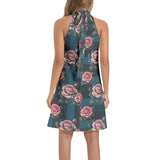 Tie Back Halter Neck Flared Dress