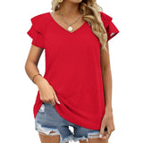 Women's Ruffle Sleeve V-Neck T-Shirt V-neck T-shirt