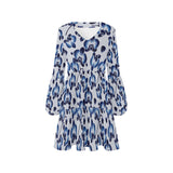 orchid print delft blue 2A V-Neck Loose Fit Dress (Model D62)