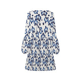 orchid print delft blue ombre V-Neck Loose Fit Dress (Model D62)