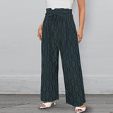 ogee mono green print Strappy Elastic Waist Wide Leg Pants with Pockets