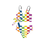 rect colored print 3A Knot Side Bikini Swimsuit (Model S37)
