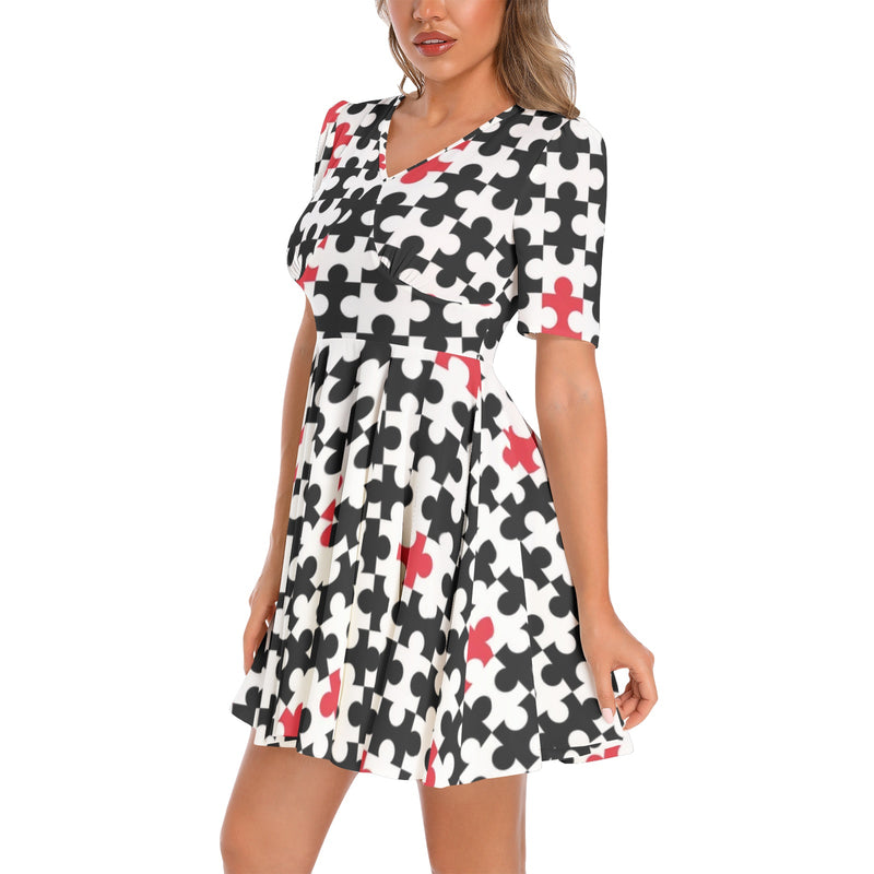 Short Sleeve Ruched Bust Flared Hem Dress