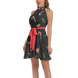 Ruffle Hem Belted Halter Dress