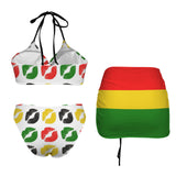 jam colors print Drawstring Halterneck Three-Piece Swimsuit Skirt