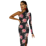 One-Shoulder Slit Maxi Dress Half sleeve split dress