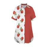 apples swimwear print Short Sleeve Button Front Shirt Dress