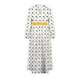 Polka Dot Round Neck Long Sleeve Belted Maxi Dress