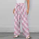 purple eclectic stripe print 2A Strappy Elastic Waist Wide Leg Pants with Pockets