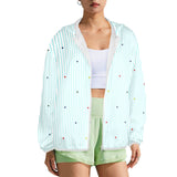 heart on stripes print light blue Women's Lightweight Sun Protection Hoodie (Model H62)