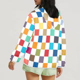 colored checkered print exotic Women's Lightweight Sun Protection Hoodie (Model H62)