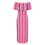 candy cane striped print Women's Off Shoulder Ruffle Boat Neck Dress (Model D71)