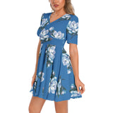 Short Sleeve Ruched Bust Flared Hem Dress