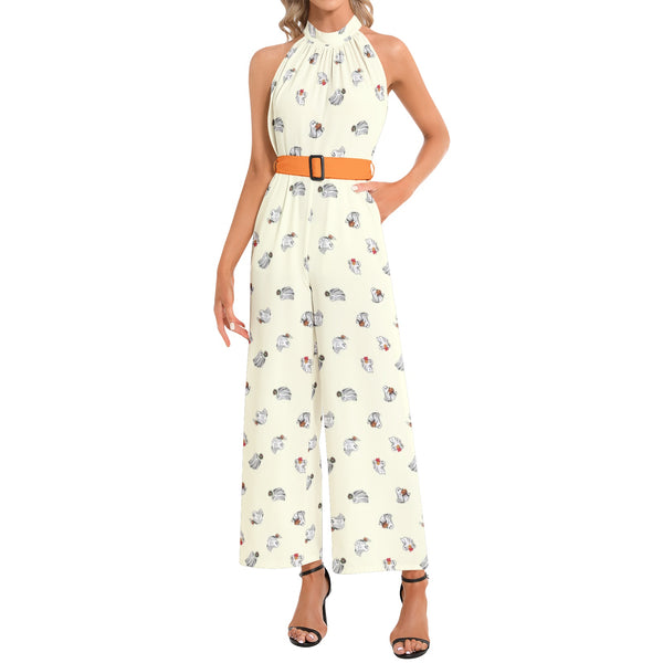 Halter Neck Buckle Belted Jumpsuit