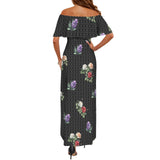 micro plus print Women's Off Shoulder Ruffle Boat Neck Dress (Model D71)
