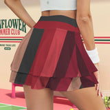 striped hibiscus print 3C High Waist Layered Ruffle Pockets Sports Skirt