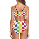 rect colored print 3A Knot Side Bikini Swimsuit (Model S37)